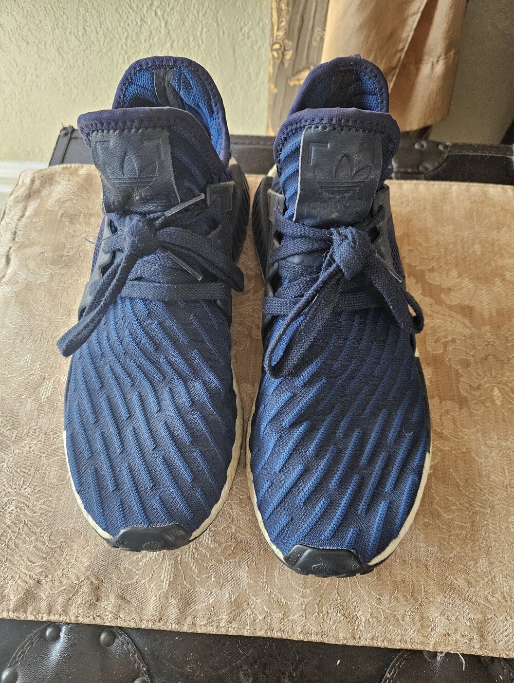 adidas Men’s Dark Blue Knit Lace-Up Sneakers